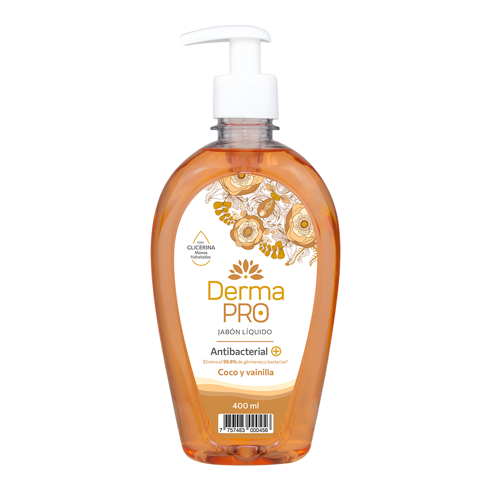DERMA PRO COCO Y VAINILLA 400ML JABÓN ANTIBACTERIAL DERMAPRO – COCO Y VAINILLA – 400ML - Imagen 1