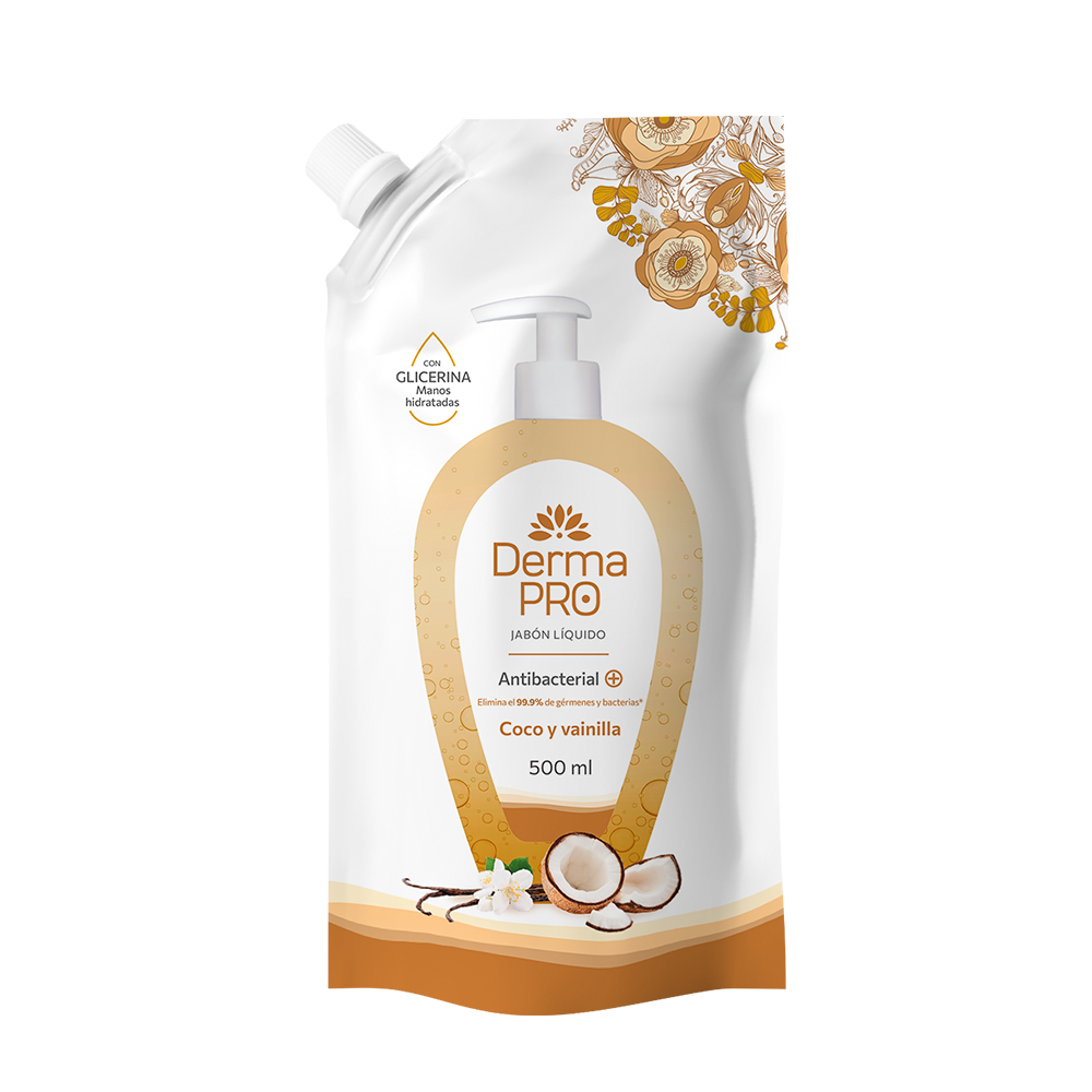 DERMA PRO COCO Y VAINILLA 500ML JABÓN ANTIBACTERIAL DERMAPRO – COCO Y VAINILLA – 500ML - Imagen 1