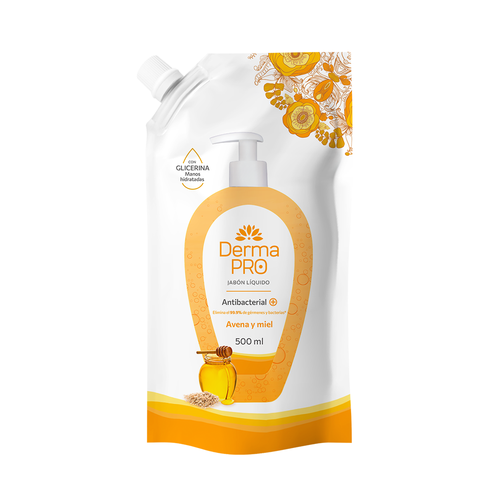Dermapro-avena-y-miel- 500ml JABÓN ANTIBACTERIAL DERMAPRO – AVENA Y MIEL – 500ML - Imagen 1