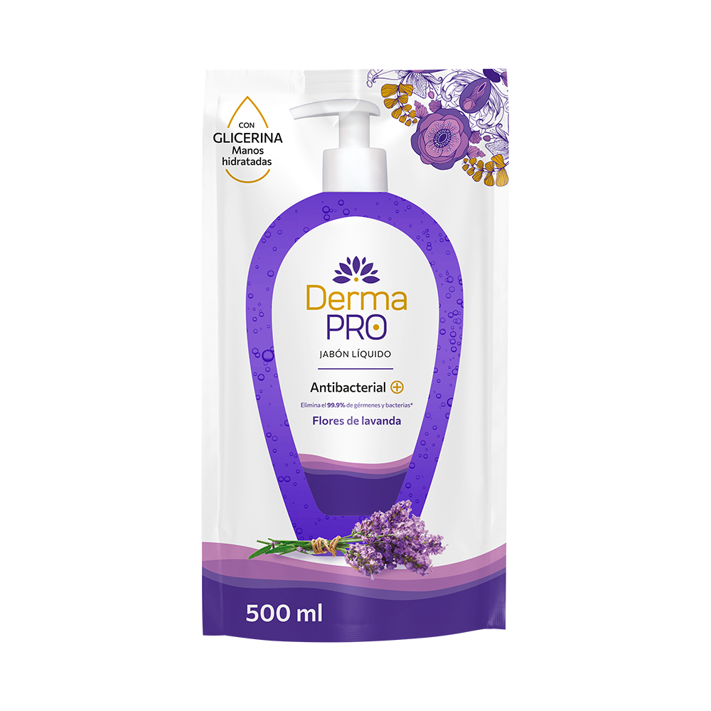 LAVANDA_500ML_JABON LIQUIDO JABÓN ANTIBACTERIAL DERMAPRO – LAVANDA – 500ML - Imagen 1