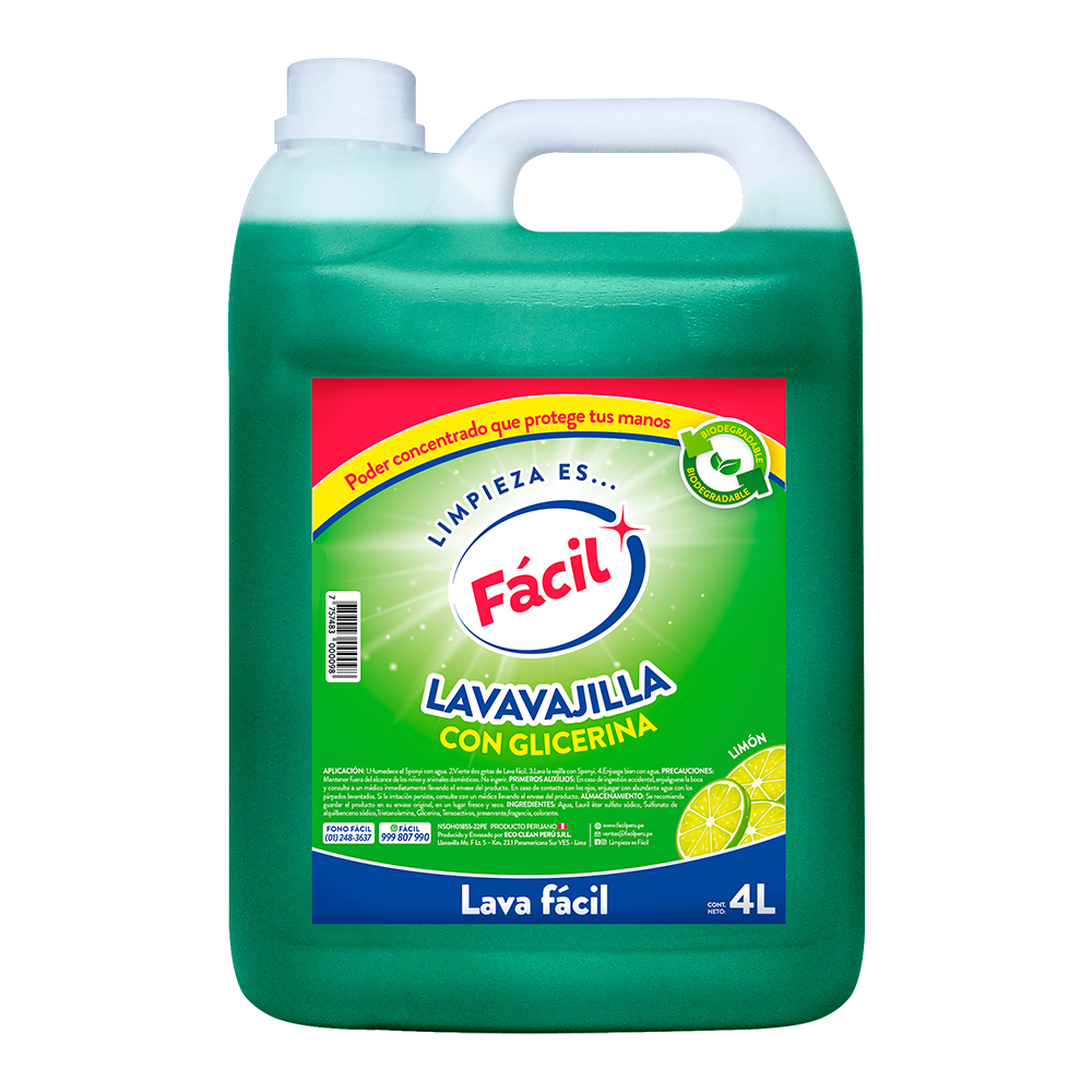 Lava-4L-con-bio LAVA FÁCIL – LAVAVAJILLA LÍQUIDA – LIMÓN – 4L - Imagen 1