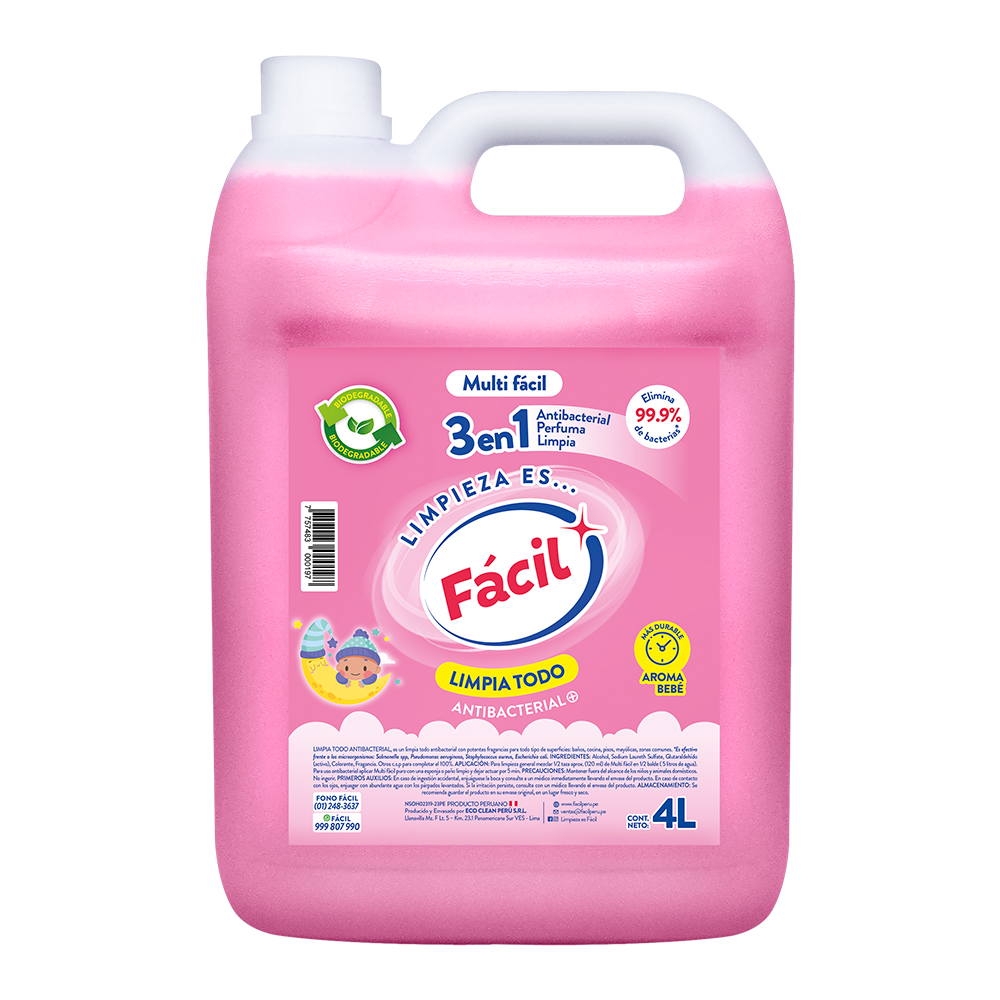 Multi-facil-bebe-4L-con-bio MULTI FÁCIL – LIMPIADOR 3 EN 1 – BEBÉ – 4L - Imagen 1
