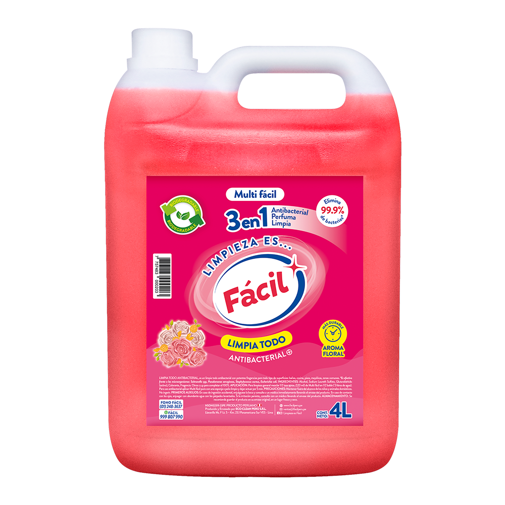 Multi-facil-floral-4L-con-bio MULTI FÁCIL – LIMPIADOR 3 EN 1 – FLORAL – 4L - Imagen 1